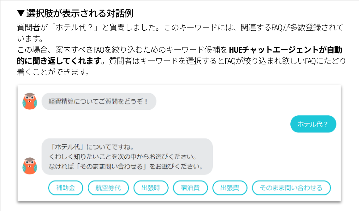 HUEチャットエージェント はじめから賢いAIチャットボット
